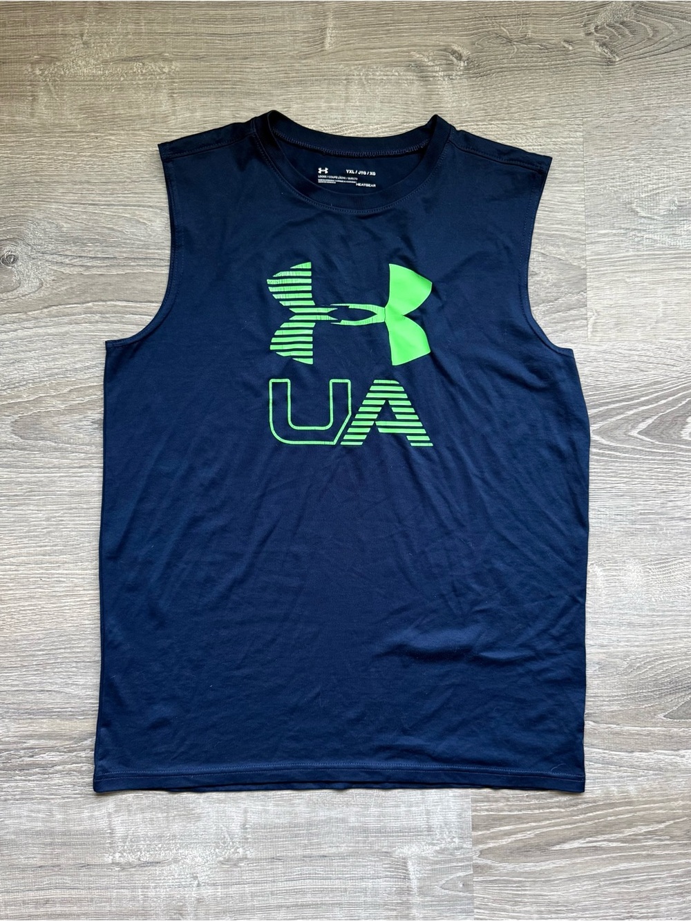 Under Armour Boys  YXL Navy Sleeveless Performance Tank with Green Logo